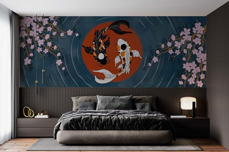 Vastu Yin Yang koi Fisn in Pond Wallpaper Mural Magic Decor