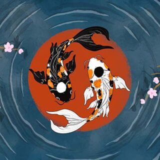 Vastu Yin Yang koi Fisn in Pond Wallpaper Mural