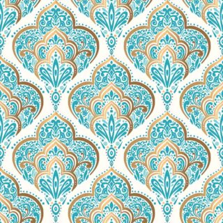 Gulnar, Gold and Turquoise Ethnic Floral Design Wallpaper Mural