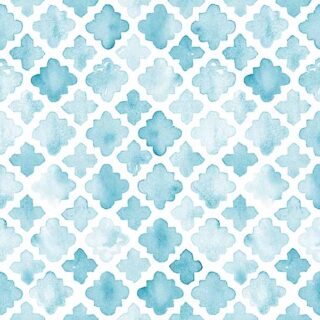 Turquoise Blue Watercolor Moroccon Tile Pattern Wallpaper Mural