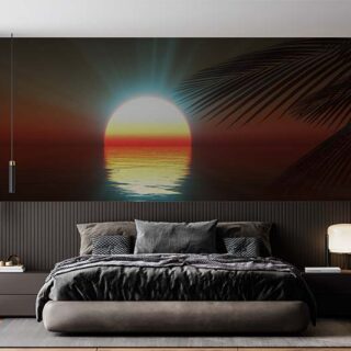 Lukka Chuppi, Sunset Sea Palm Landscape Wallpaper Mural