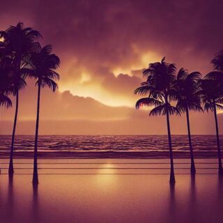 Meadows, 3D Palm Ocean Coast Sunrise Wallpaper Mural