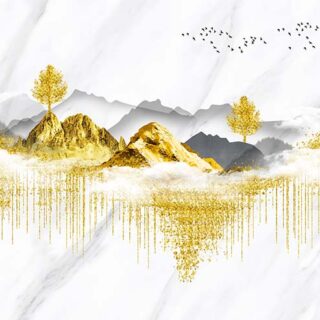 Swarnachitra, 3D Modern Landscape Golden Art Mural Wallpaper