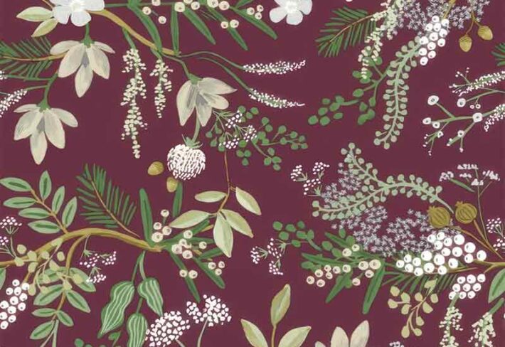 Sangria Flora, Mystic Maroon Floral Wallpaper Mural