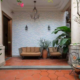 Abstract Blue and Off White Waves Pattern Wallpaper Mural