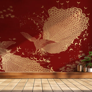 Amara, Scarlet Majesty Peacock Elegance Wallpaper Mural