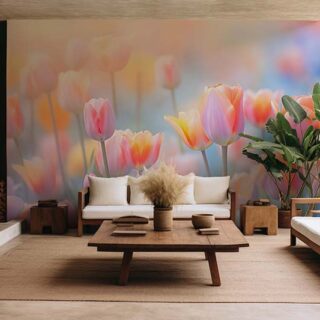 Delicate Pastel Tulips Wallpaper Mural