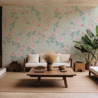 Grazia, Pastel Mint Flowers Bells Wallpaper Mural