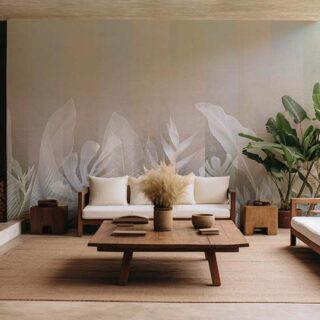 Huzur, Serene Tropical Leaves Fresco Wallpaper Mural