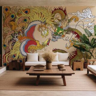 Feng Shui Chinese Dragon and Phoenix Feng Huang Wallpaper Mural
