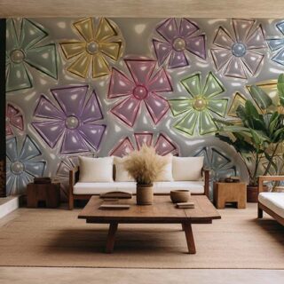 3D Puffy Bubble Geometric Flowers Wallpaper Mural