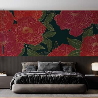 Luxurious Line Art Peonies Flowers Wallpaper Mural