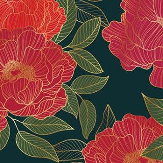 Luxurious Line Art Peonies Flowers Wallpaper Mural