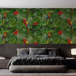 Mai Tota, Realistic Jungle Leaves and Parrot Wallpaper Mural