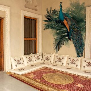 Mayil, Realistic Peacock Bird on Palm Trees Wallpaper Mural