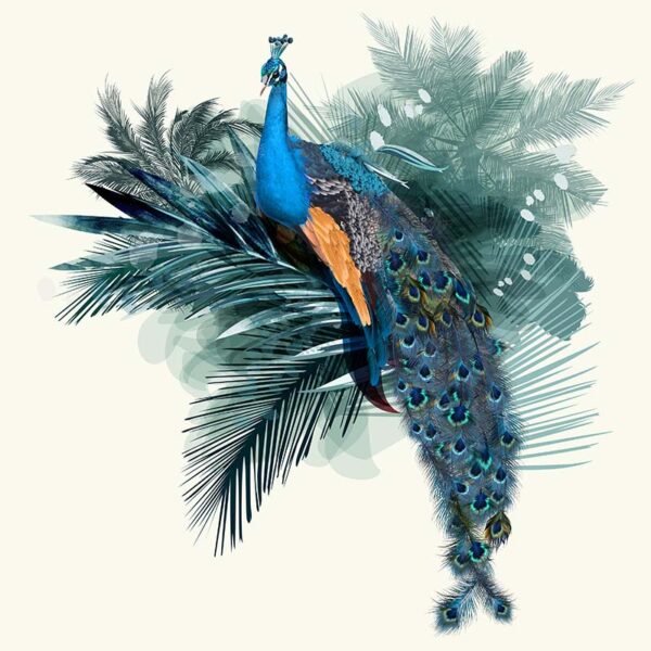 Mayil, Realistic Peacock Bird on Palm Trees Wallpaper Mural - Magicdecor®