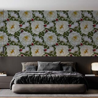 Realistic Serene White Peonies Wallpaper Mural
