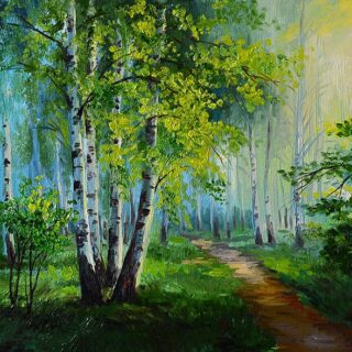 Shantivan, Realistic Birch Forest Oil Painting Landscape Wallpaper Mural