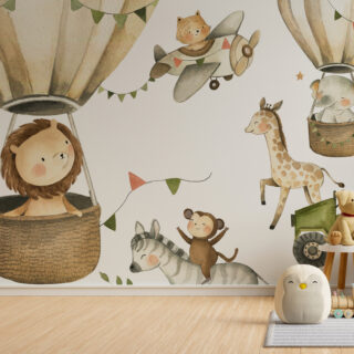 Safari Animals Watercolor Mural for Kids