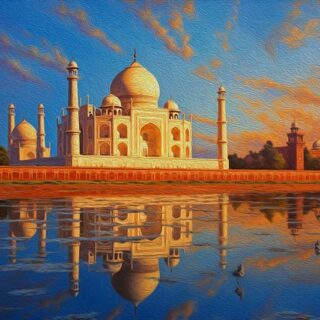 Acrylic Painting of Taj Mahal Wallpaper Mural