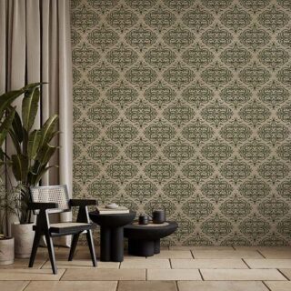 Silken Sage, Lush Regal Damask Mural Wallpaper