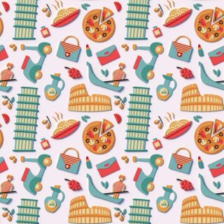 Sights of Italy, Food and Building of Rome Wallpaper Mural