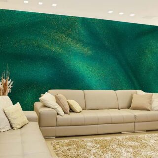 Abstract Magic Green With Gold Sparkles Wallpaper Mural