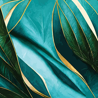Havanna, Blue and Green Tropical Leaves With Gold Lines Wallpaper Mural