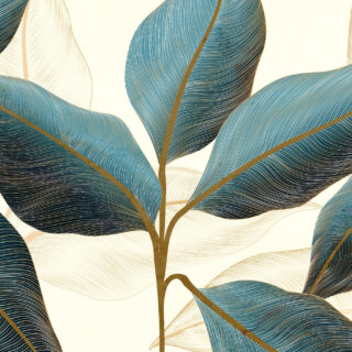 Paradiso, Serene Golden Line Art Design Tropical Leaves Wallpaper Mural
