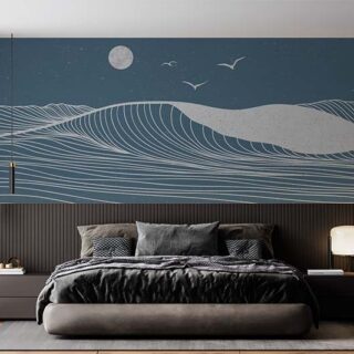 Aether, Creative Minimalist Modern Line Art Ocean Scenery Wallpaper Mural