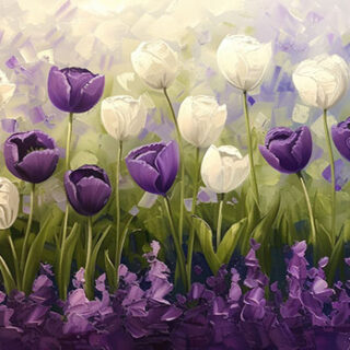 Stunning Purple and White Tulips in Full Bloom Painting Wallpaper Mural