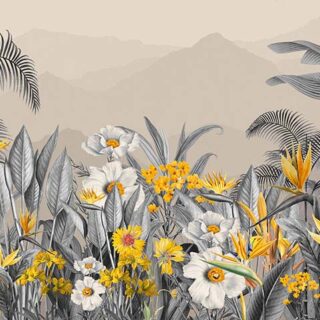 Beautiful Yellow and Gray Soothing Jungle Wallpaper Mural