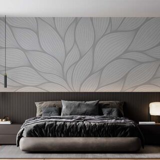 Minimalistic Gray Floral Linear Art Style Wallpaper Mural