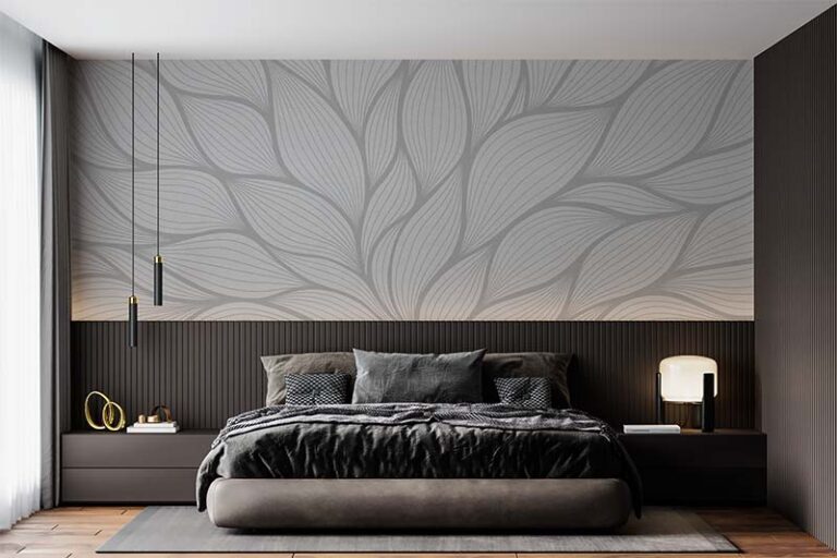Minimalistic Gray Floral Linear Art Style Wallpaper Mural Magic Decor
