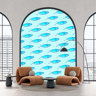 Beautiful Waterproof Aqua Blue Fish Pattern Wallpaper Mural