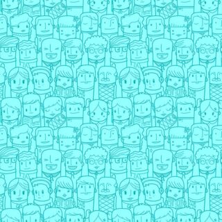 Waterproof Peoples Face Pattern in Aqua Blue Mural Wallpaper