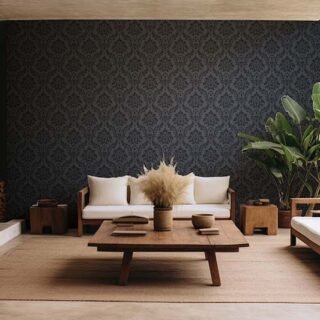 Dark Gray Floral Damask Wallpaper Mural