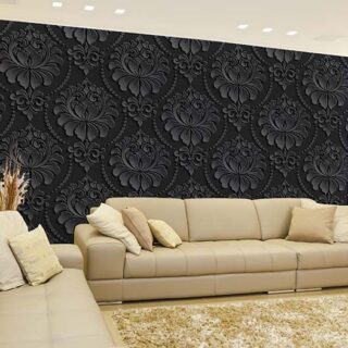 Elegant 3D Dark Gray Damask Design Wallpaper Mural