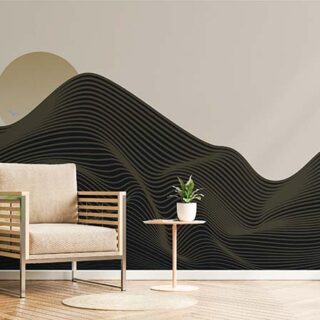 Minimilist Luxury Style Landscape Art with Mountain and Birds