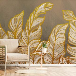 Patram, Beige Tropical Brown Leaves Wallpaper Mural