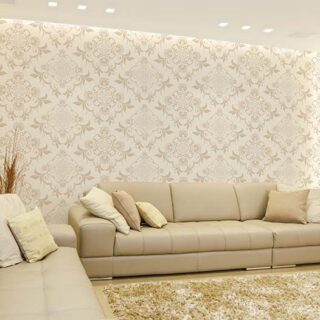 Beautiful Light Cream and Brown Floral Damask Wallpaper Mural