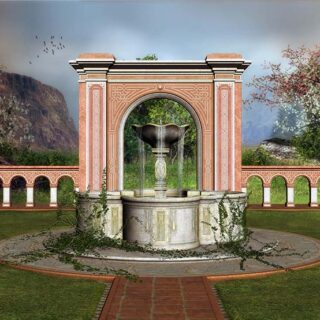 3D Spanish Architecture Fountain Scenery Wallpaper Mural
