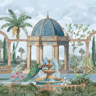 Ancient Indian Garden With Birds and Fountain Wallpaper Mural