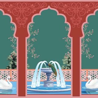 Beautiful Lake With Fountain Indian Garden Wallpaper Mural