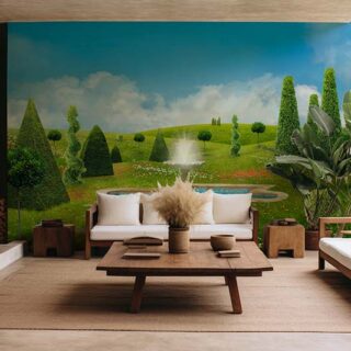 Fantastic Park with A Marble Fountain Wallpaper Mural