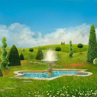 Fantastic Park with A Marble Fountain Wallpaper Mural