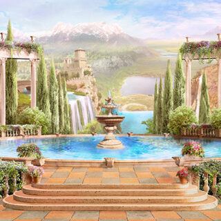 Mesmerizing Gazebo With A Fountain Wallpaper Mural