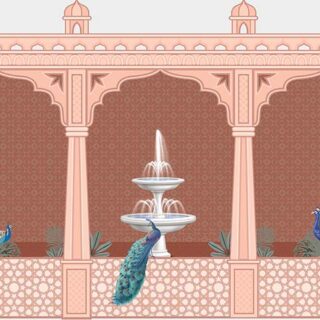 Royal Palace Indian Arch Garden With Fountain Wallpaper Mural