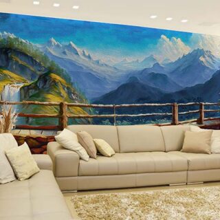 Oil painting of A Terrace With Beautiful Scenery Wallpaper Mural
