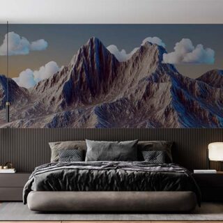 Meru, 3D Abstract Panoramic Rocky Mountains and Clouds Wallpaper Mural